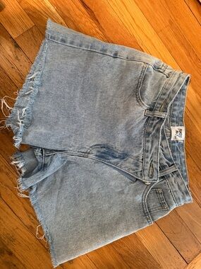 Princess Polly Asymmetrical Washed Light Blue Frayed Hem Denim Shorts